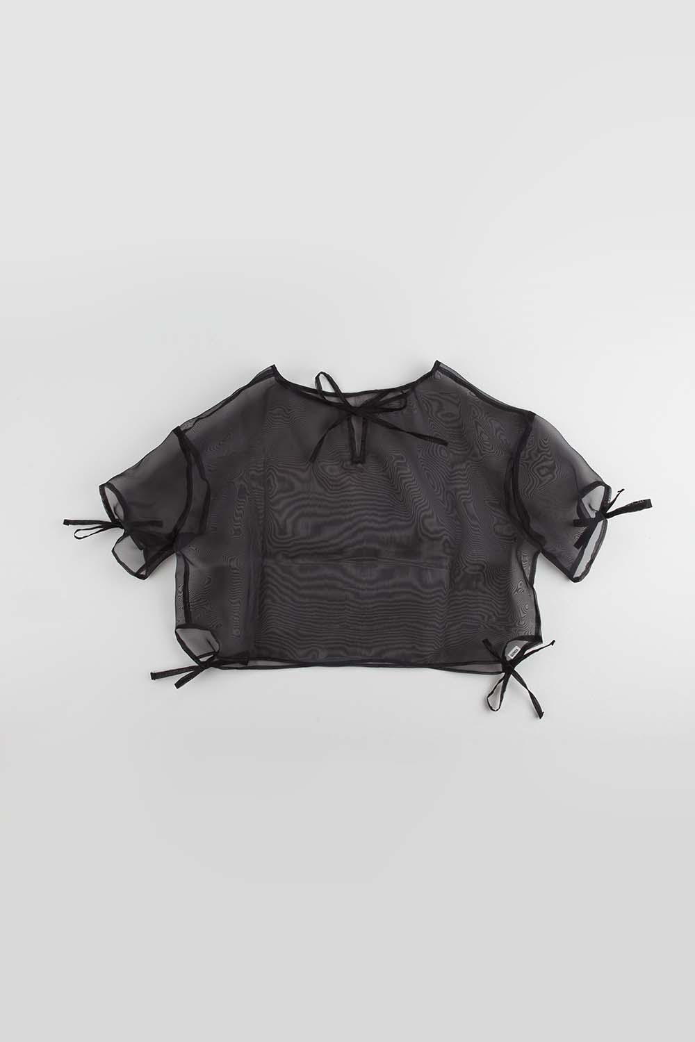 mesh knot blouse - black