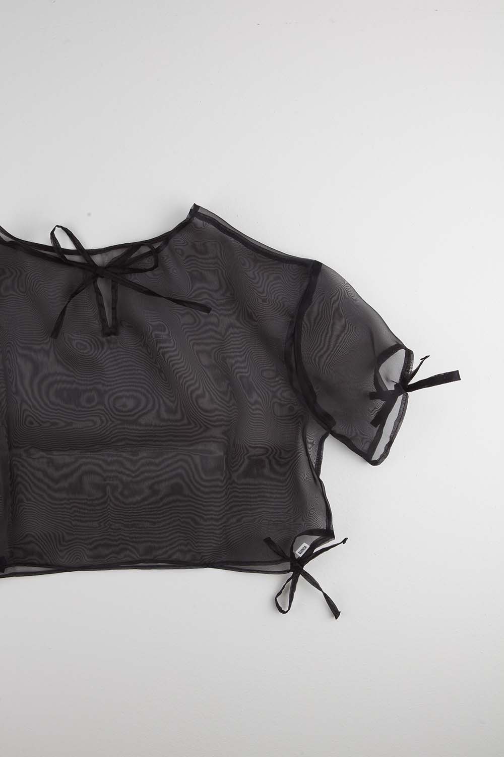 mesh knot blouse - black