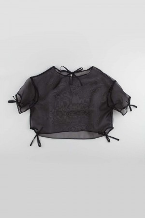 mesh knot blouse - black