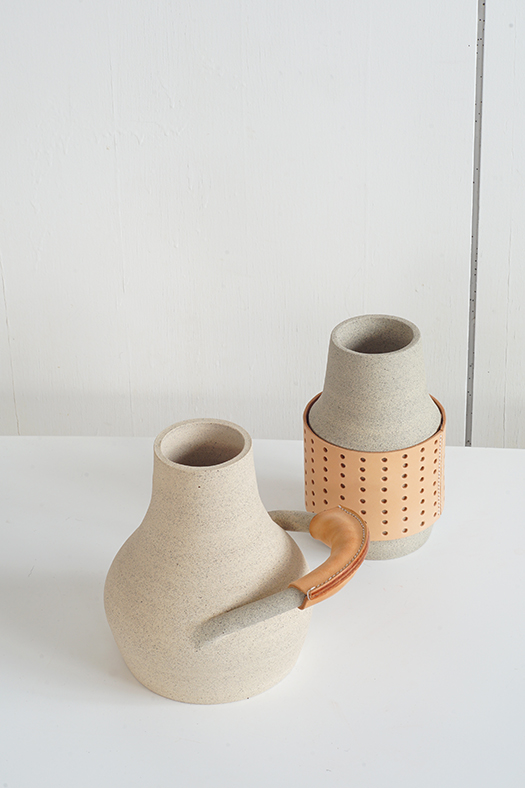 ceramic vase leather handle