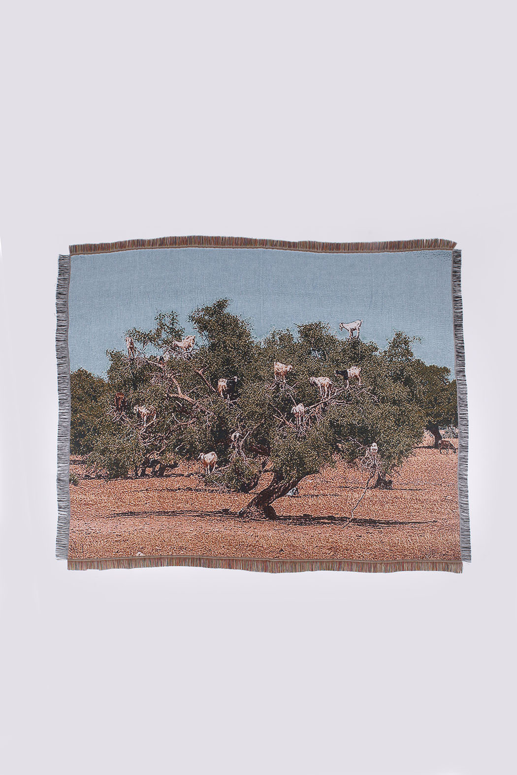 cotton blanket - goats on tree