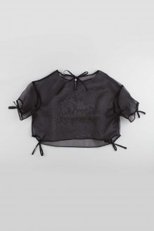 mesh knot blouse - black
