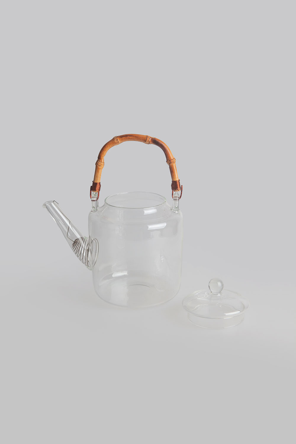 wood handle glass teapot - large