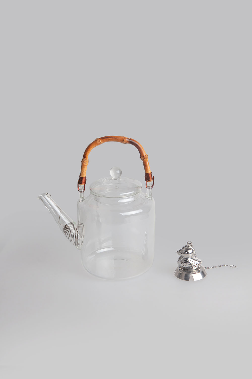 wood handle glass teapot - large