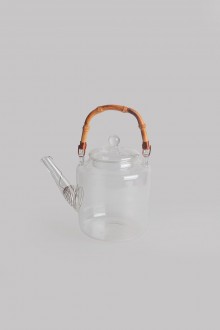 wood handle glass teapot - large