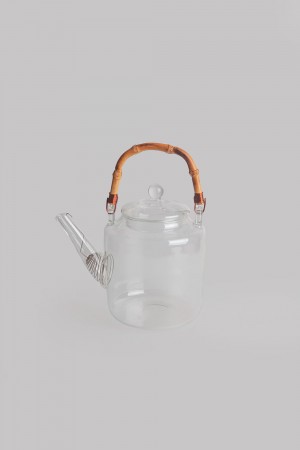 wood handle glass teapot - large